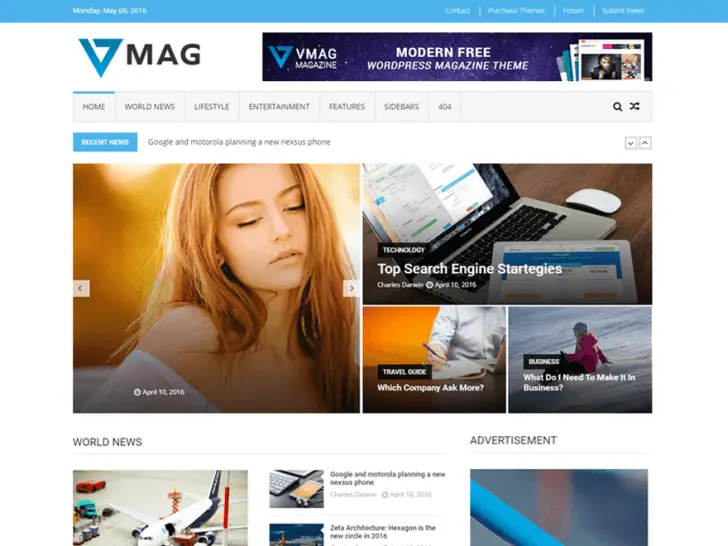 Best Free Magazine WordPress Themes - VMag Magazine Theme