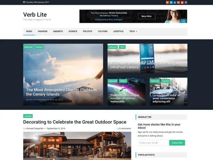 Best Free Magazine WordPress Themes - Verb Lite Magazine Theme