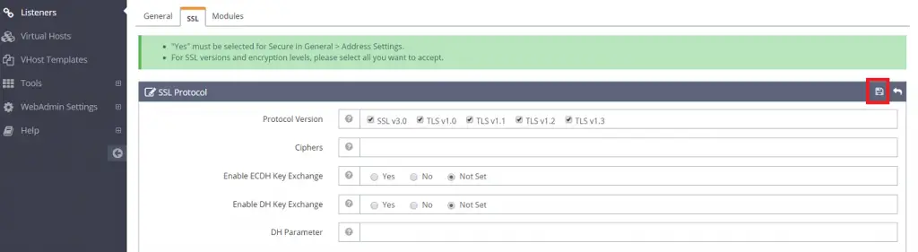 Configure Let's Encrypt SSL in OpenLiteSpeed Web Server - SSL Versions