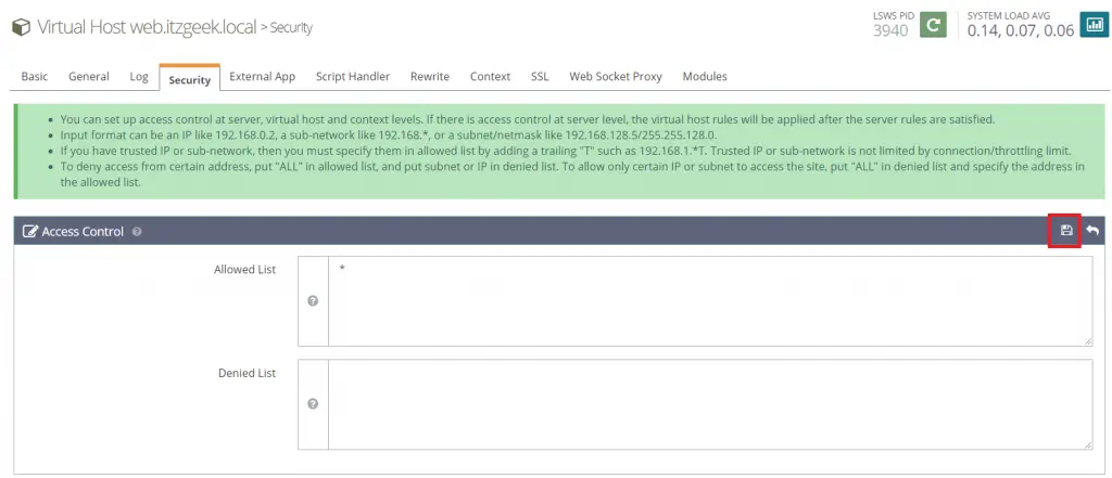 Create Virtual Hosts in OpenLiteSpeed Web Server - Access Controls