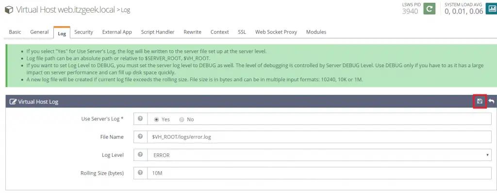 Create Virtual Hosts in OpenLiteSpeed Web Server - OpenLiteSpeed Error Log