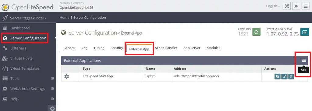 Install OpenLiteSpeed on CentOS 7 - Add External App