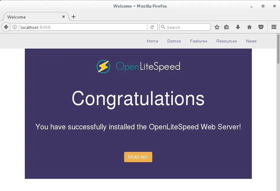 Install OpenLiteSpeed on CentOS 7 - OpenLiteSpeed Welcome Page