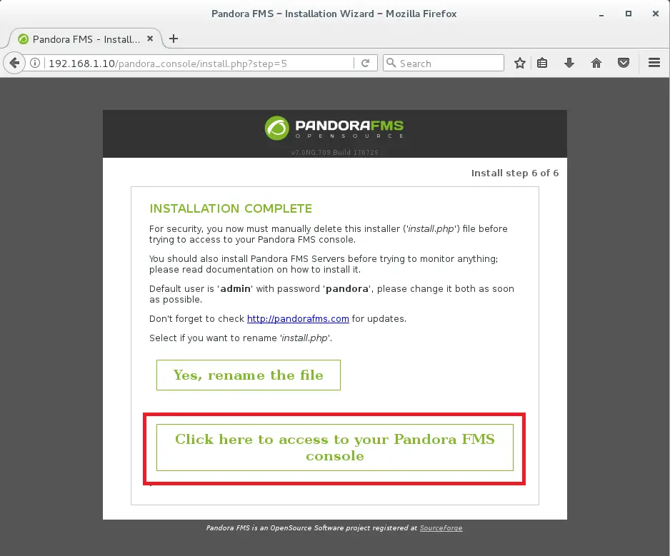 Install PandoraFMS Server on CentOS 7 - Installation Complete