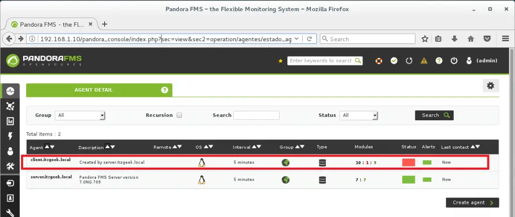 Install PandoraFMS Server on CentOS 7 - Pandora Agents List