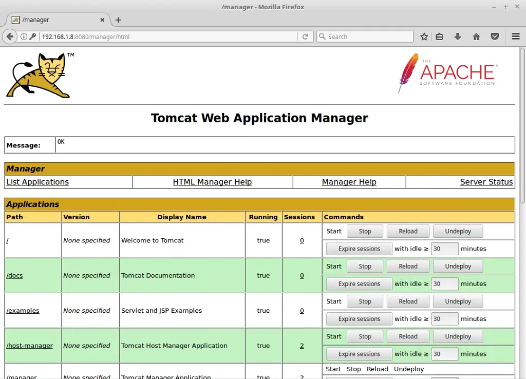 Install Tomcat 8.5 on Debian 9 - Tomcat Web Manager
