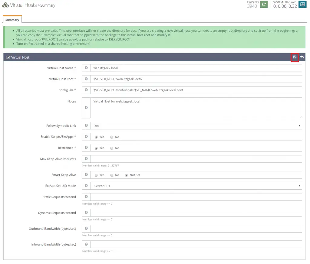 create Virtual Hosts in OpenLiteSpeed Web Server - Virtual Host Configuration