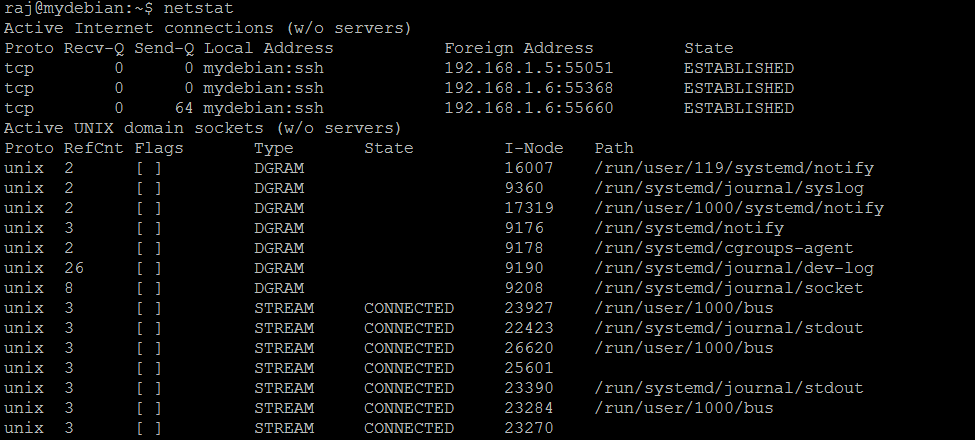 netstat Command not found on Debian - netstat command output