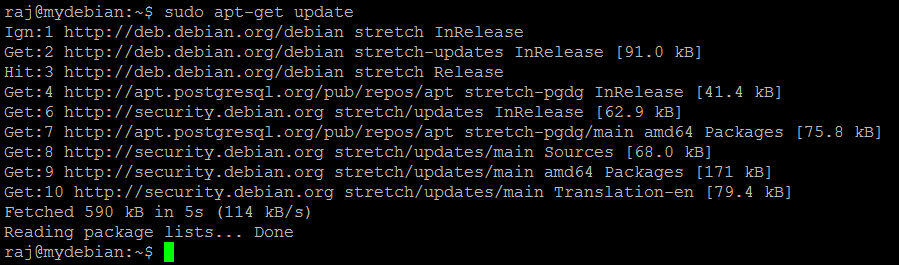Install PostgreSQL 10 on Debian 9 - apt-get update