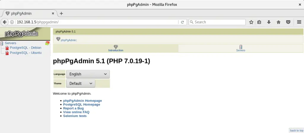 Install phpPgAdmin on Debian 9 - phpPgAdmin Page with Multiple PostgreSQL Instances