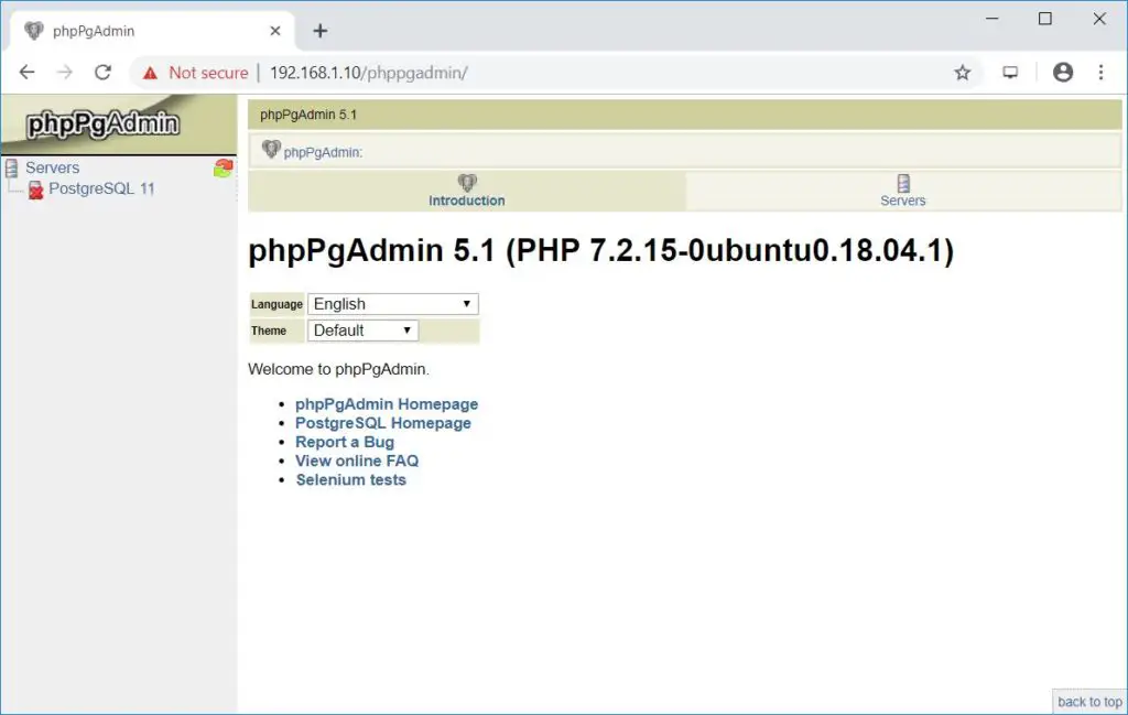Install phpPgAdmin on Ubuntu 18.04 - phpPgAdmin Page