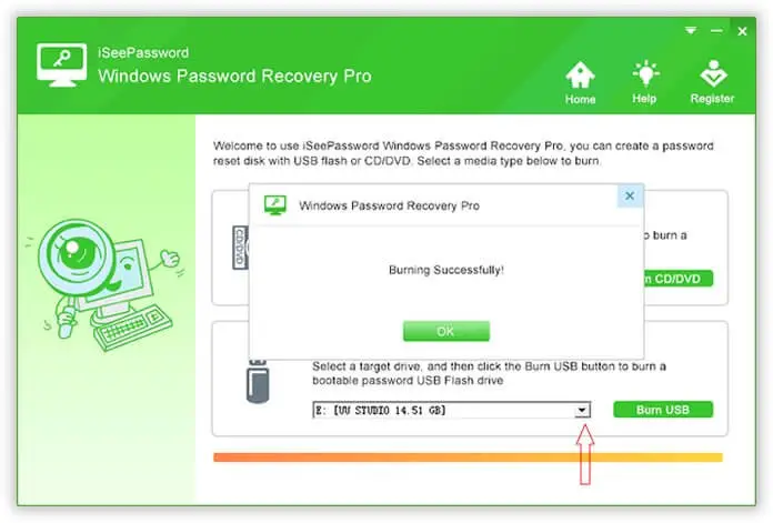 Reset windows 10 admin password - Write iSeePassword CD in USB