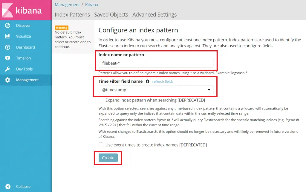 Setup ELK Stack on Debian 9 - Configure Index Pattern