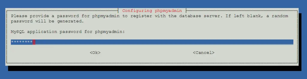 Install phpMyAdmin on Debian 9 - Enter Password for phpMyAdmin database
