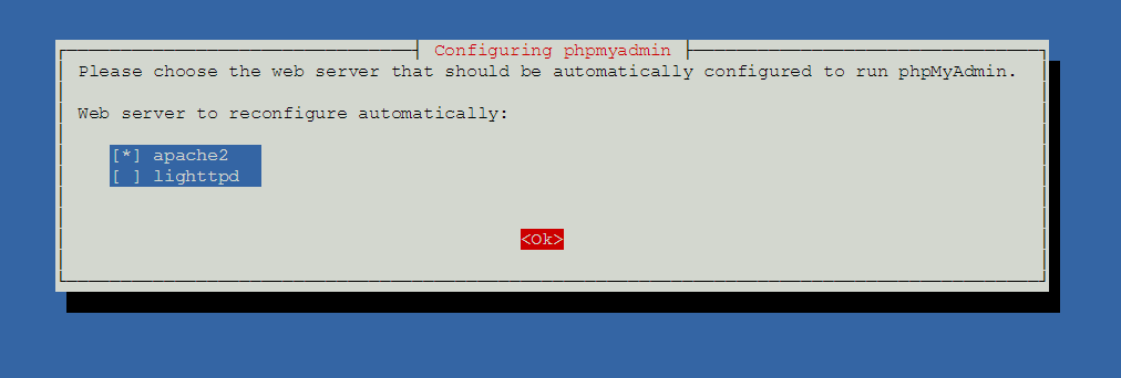 Install phpMyAdmin on Debian 9 - Select Web Server