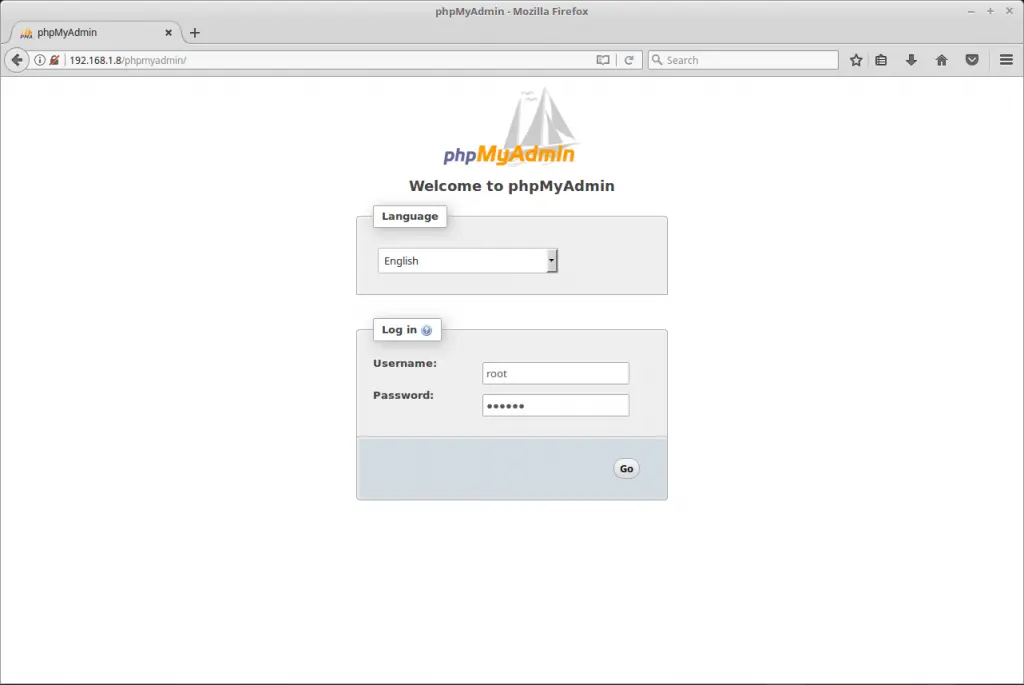 Install phpMyAdmin on Debian 9 - phpMyAdmin Login Screen