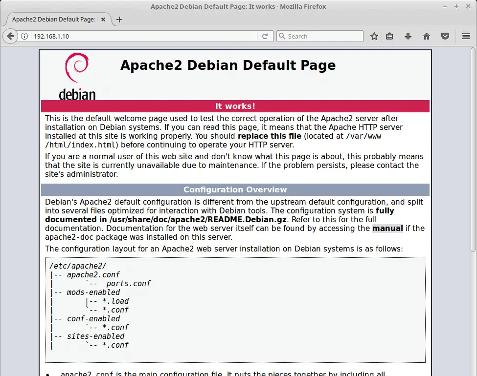 Install Apache SVN (Subversion) on Debian 9 - Apache2 Default Page