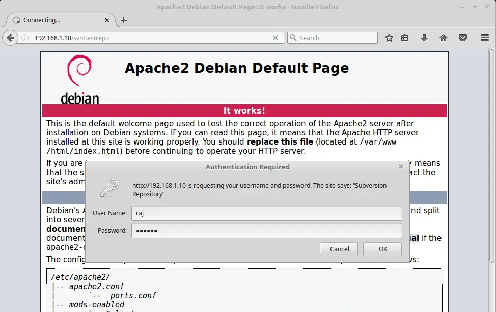 Install Apache SVN (Subversion) on Debian 9 - Subversion Authentication