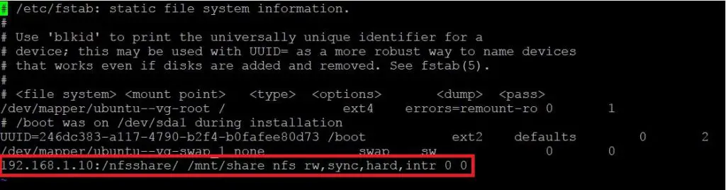 Setup NFS Server on Debian 9 - Edit fstab