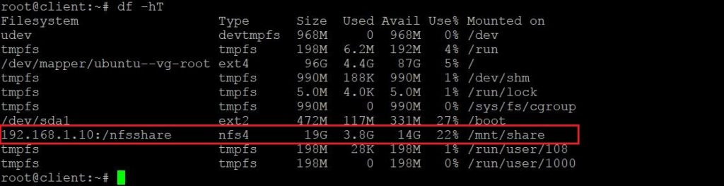 Setup NFS Server on Debian 9 - df command ouput