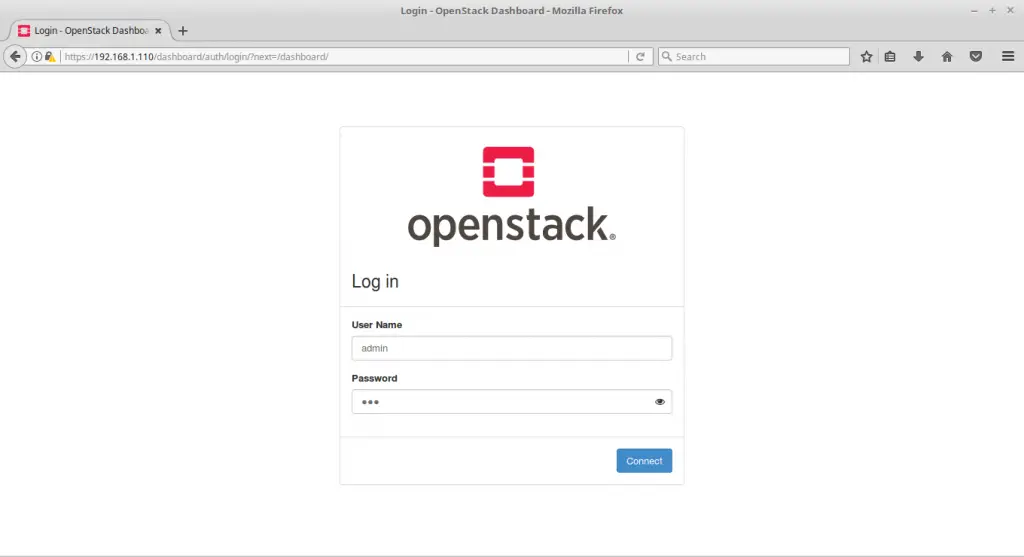 Single Node OpenStack Installation on CentOS 7 - OpenStack Login Page