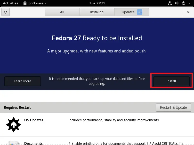 Upgrade Fedora 26 to Fedora 27 Workstation - Fedora 27 Ready to be installed