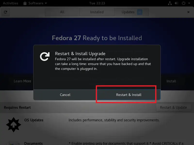 Upgrade Fedora 26 to Fedora 27 Workstation - Restart & Install