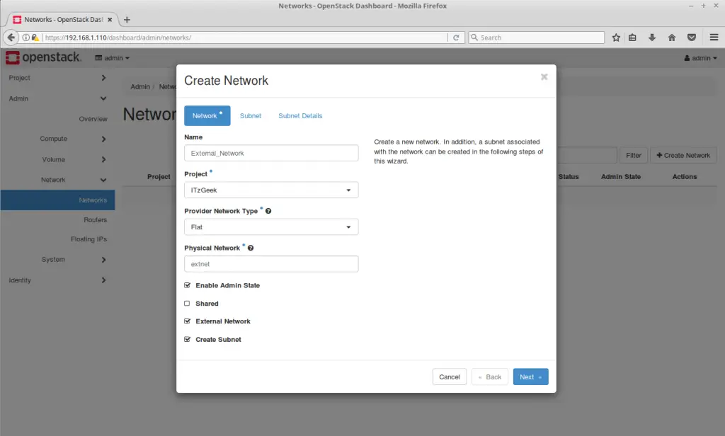 Configure OpenStack Networking - Create OpenStack External Network