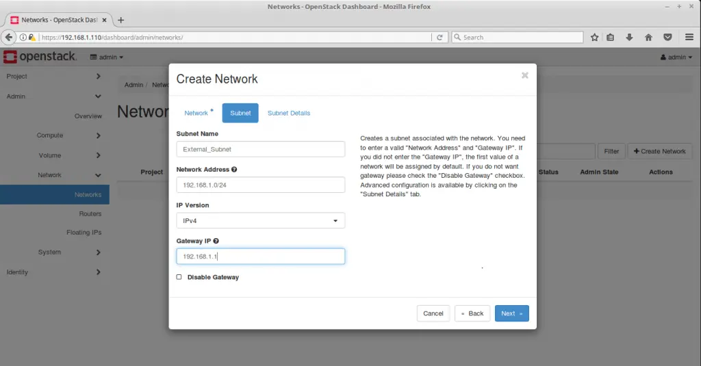 Configure OpenStack Networking - Create OpenStack External Subnet