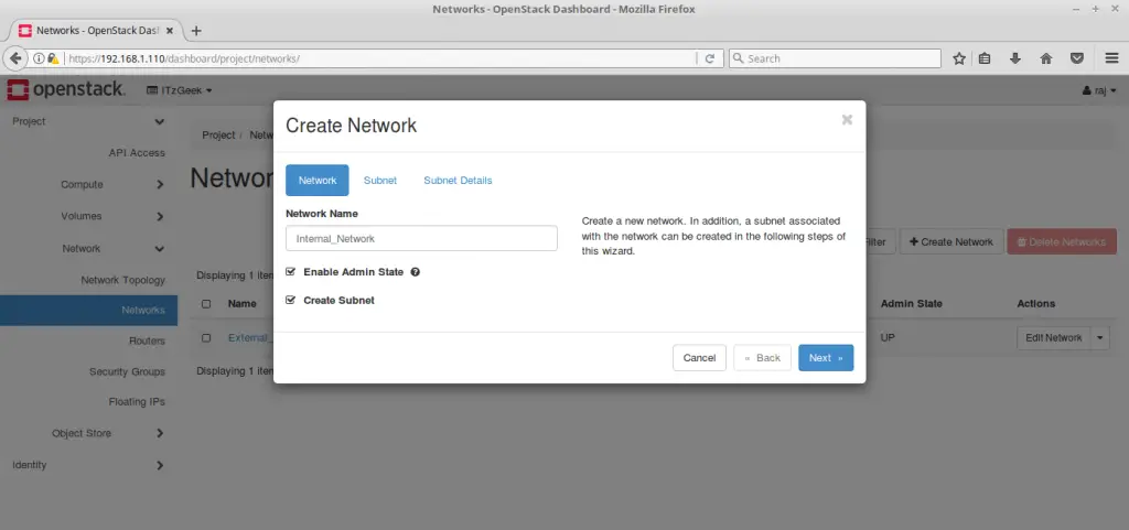 Configure OpenStack Networking - Create OpenStack Internal Network