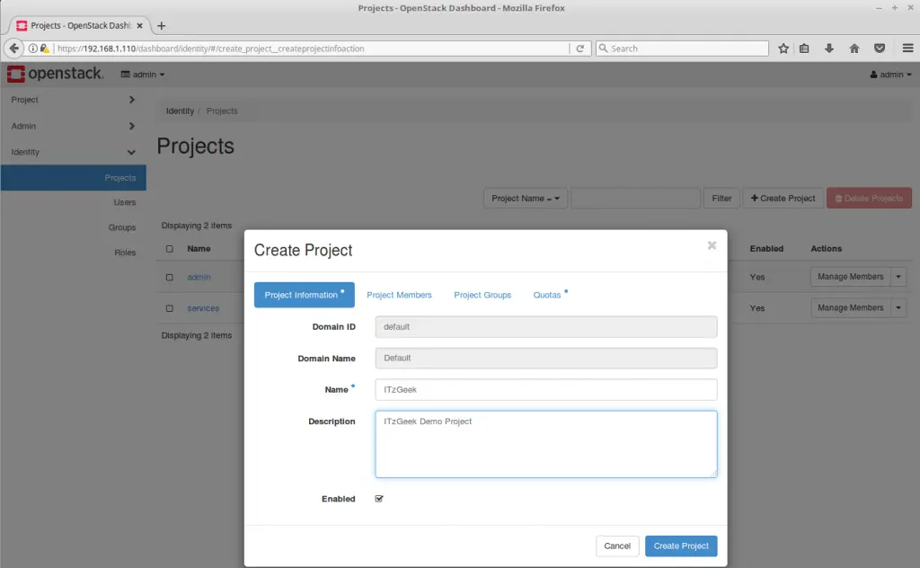 Configure OpenStack Networking - Create OpenStack Project