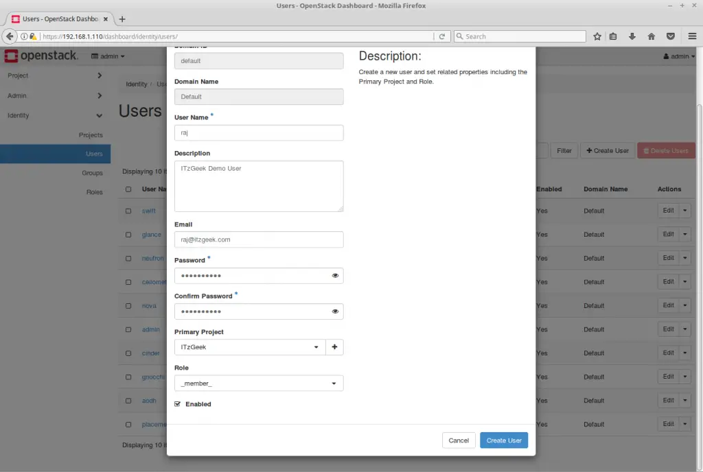 Configure OpenStack Networking - Create Project User