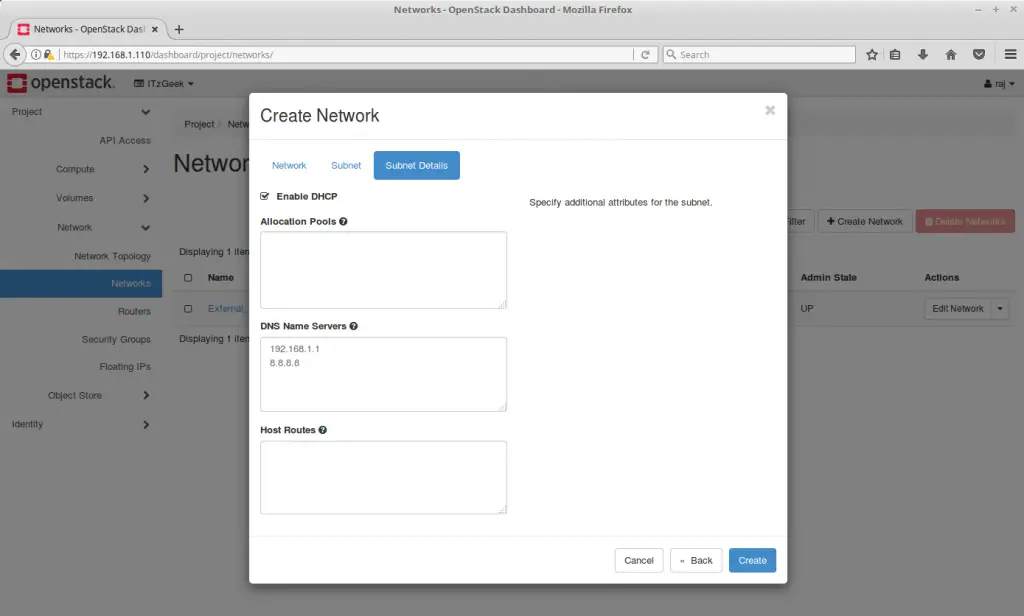 Configure OpenStack Networking - OpenStack Internal Subnet Details