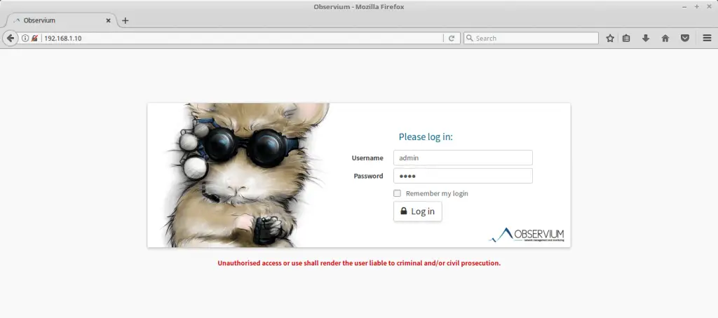 Install Observium on CentOS 7 - Observium Login Page