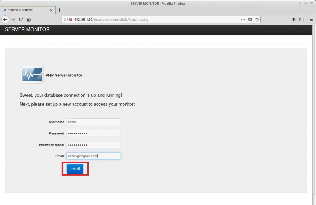 Install PHP Server Monitor on Ubuntu 16.04 - Account Information