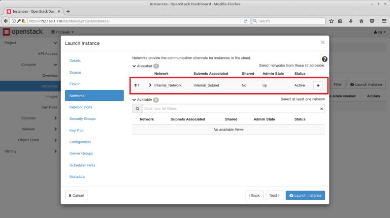 How to Launch an OpenStack Instance using Horizon Dashboard