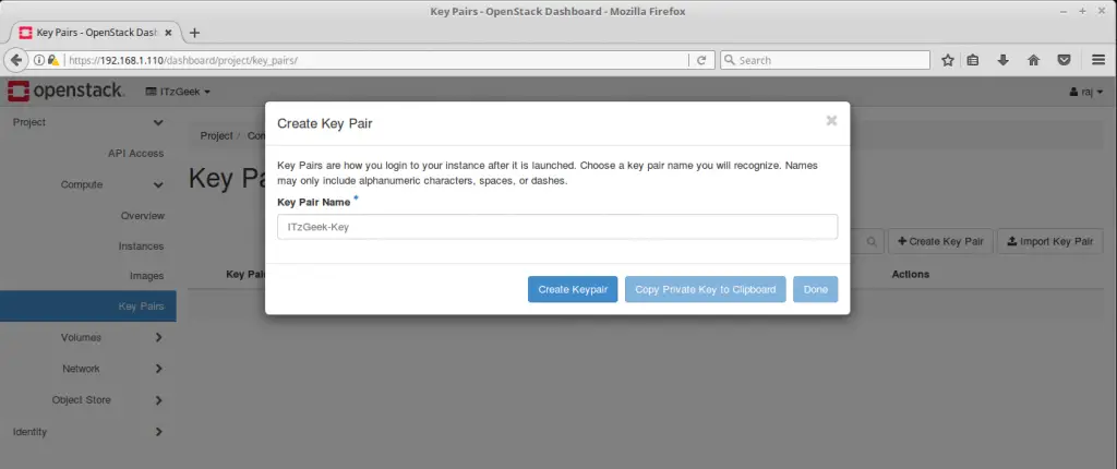 Launch an OpenStack Instance - Create Key Pair