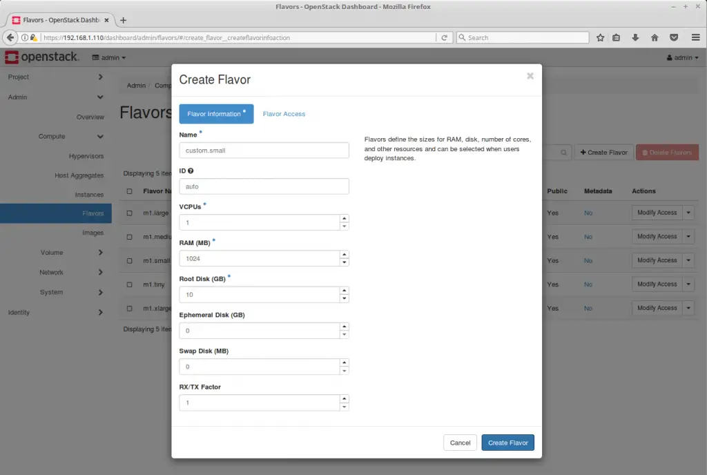 Launch an OpenStack Instance - Create Machine Flavor