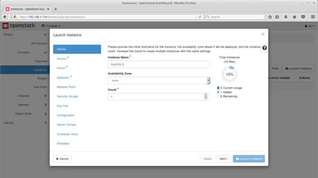 Launch an OpenStack Instance - Create OpenStack VM