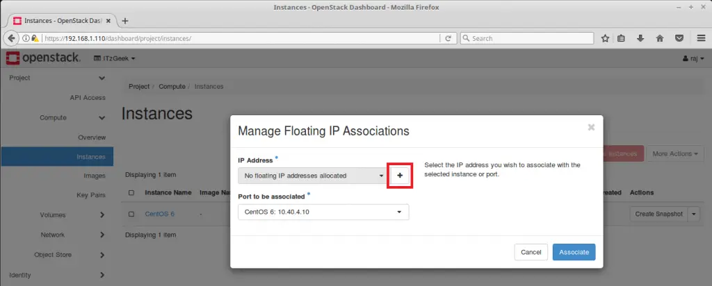 Launch an OpenStack Instance - Manage Floating IP Association