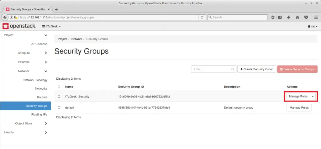 Launch an OpenStack Instance - Manage Security Rules