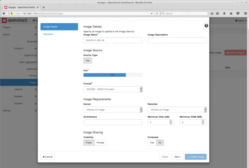 Launch an OpenStack Instance - OpenStack Image Creation in Progress