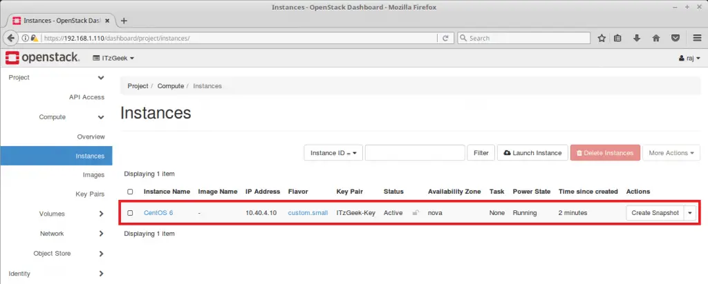 Launch an OpenStack Instance - VM Instances