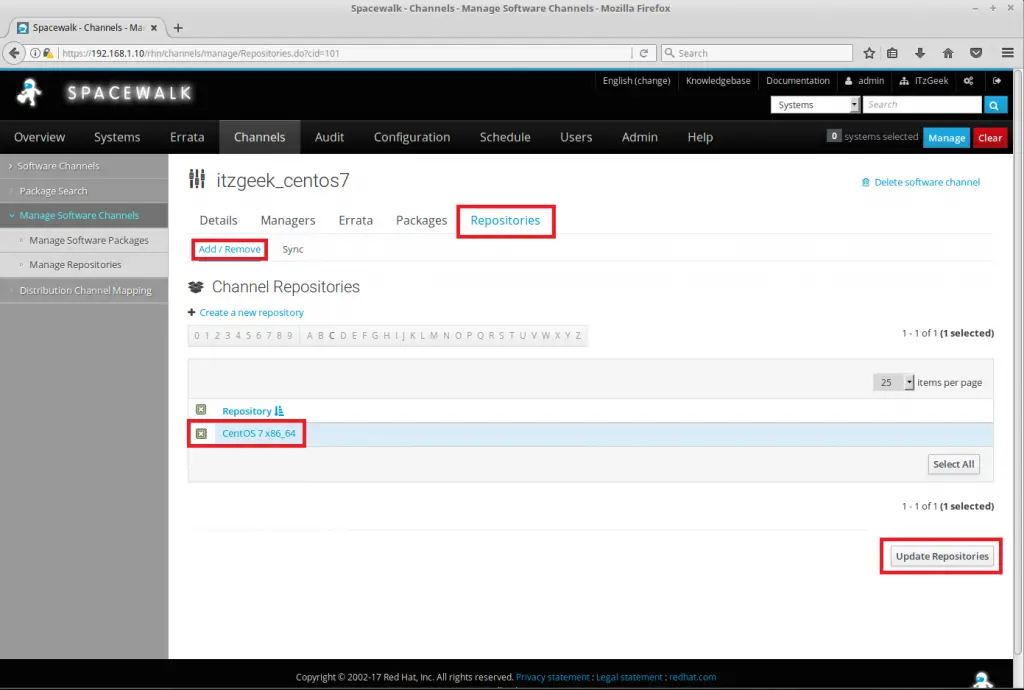 Managing Channels and Repositories in Spacewalk - Attach repository to Base Channel