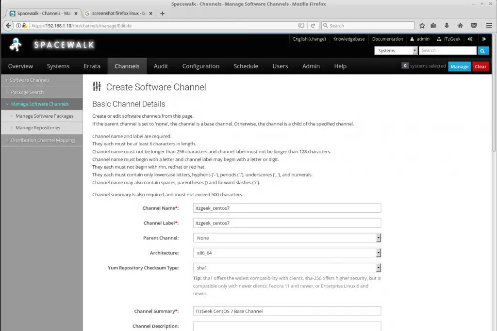 Managing Channels and Repositories in Spacewalk - Base Channel Information