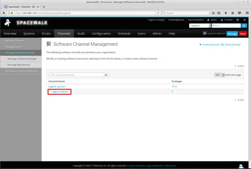 Managing Channels and Repositories in Spacewalk - Channels List