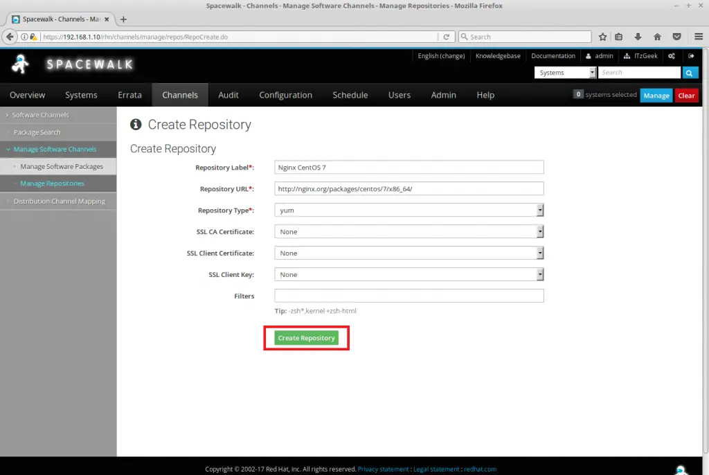 Managing Channels and Repositories in Spacewalk - Create Repository for Child Channel