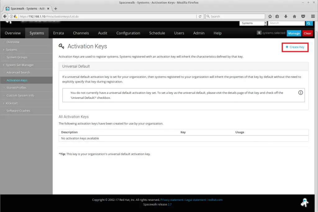 Managing Channels and Repositories in Spacewalk - Create an Activation Key