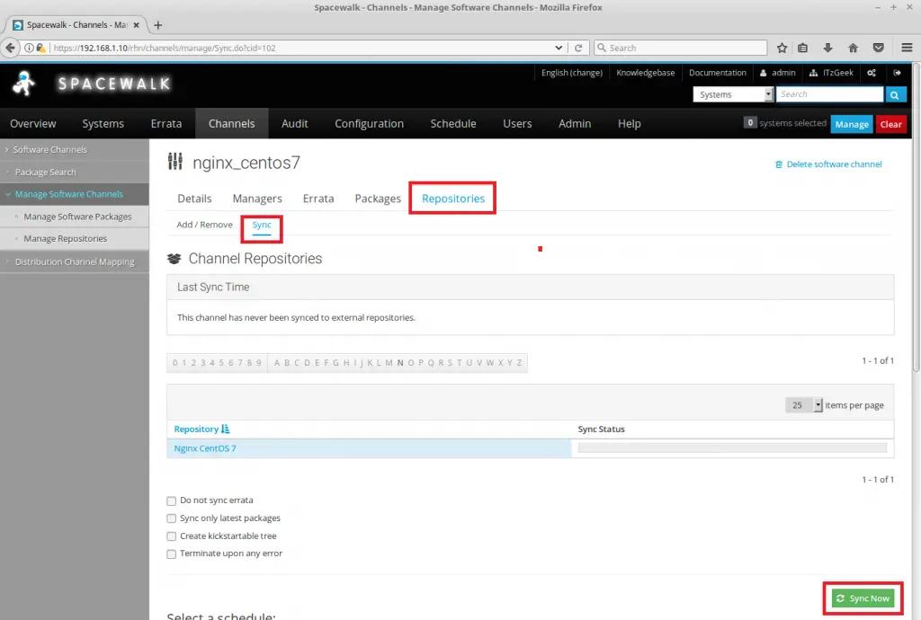 Managing Channels and Repositories in Spacewalk - Synchronize Child Channel