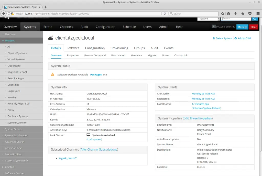 Register clients with SpaceWalk Server - System Overview